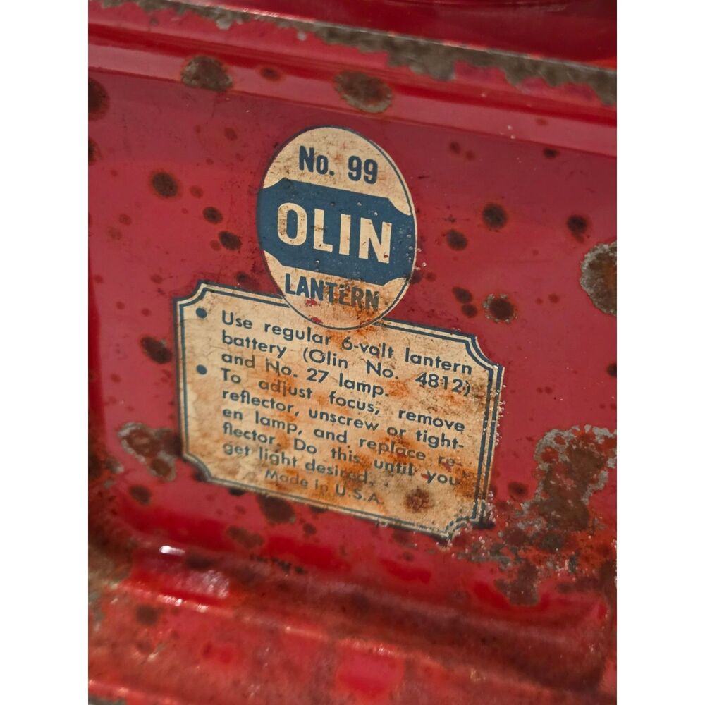Vintage 1950s Olin No. 99 Red Metal Lantern Flashlight - As Is/Untested - Picture 4 of 11